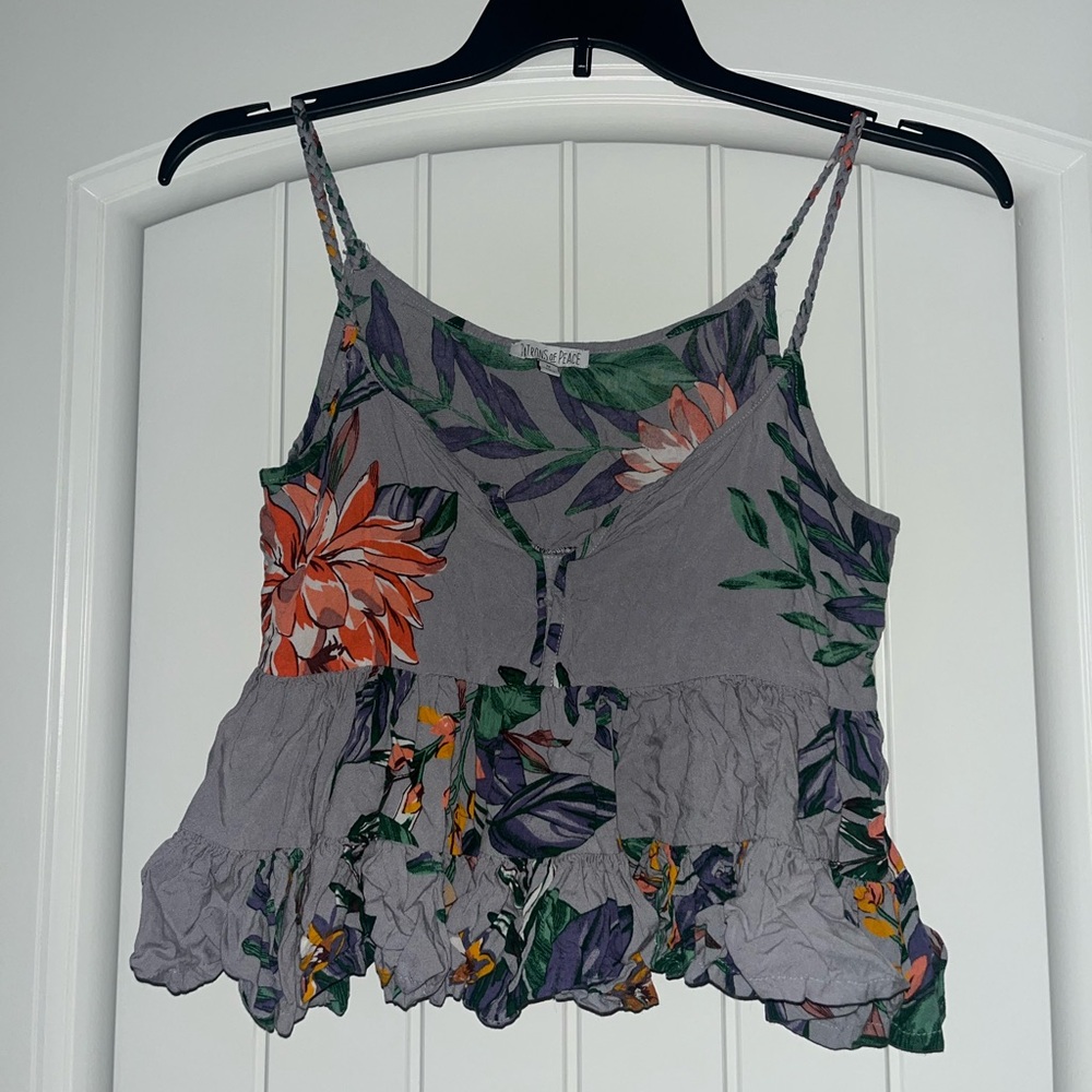 Floral Print Braided Strap Babydoll Top